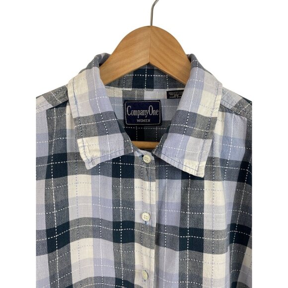Company One Women Blue/Lavender Plaid Button Up Short Sleeve Womens SIze 2X - Picture 3 of 8